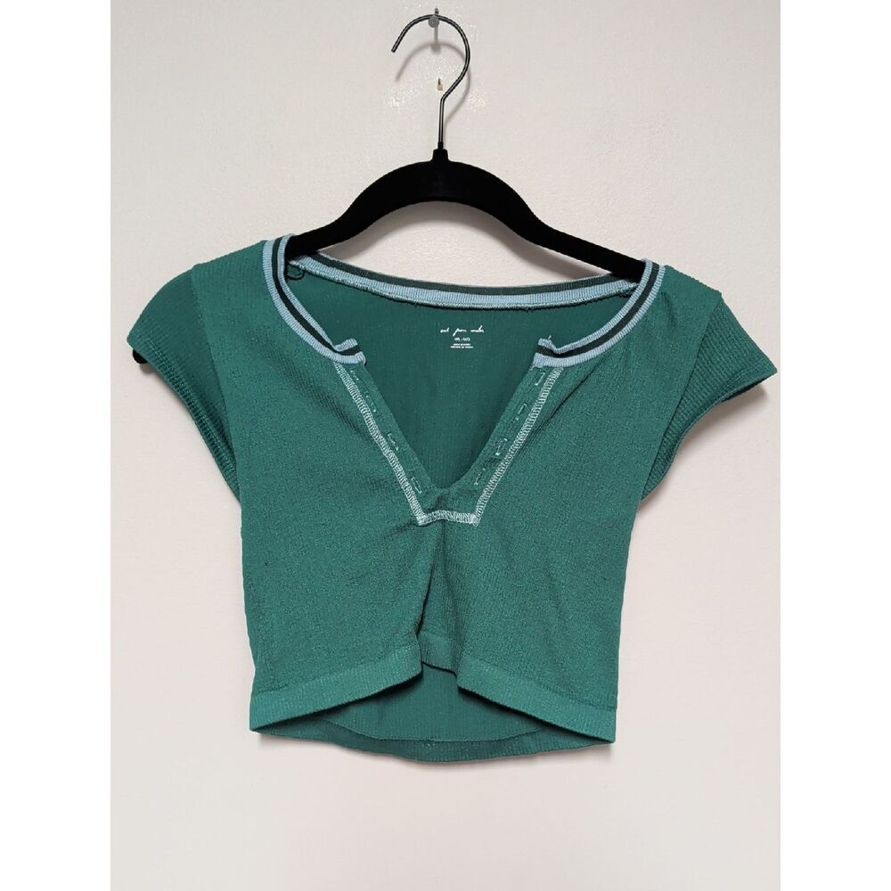 Urban Outfitters Seafoam Green Cropped Knit Top with Contrast Trim